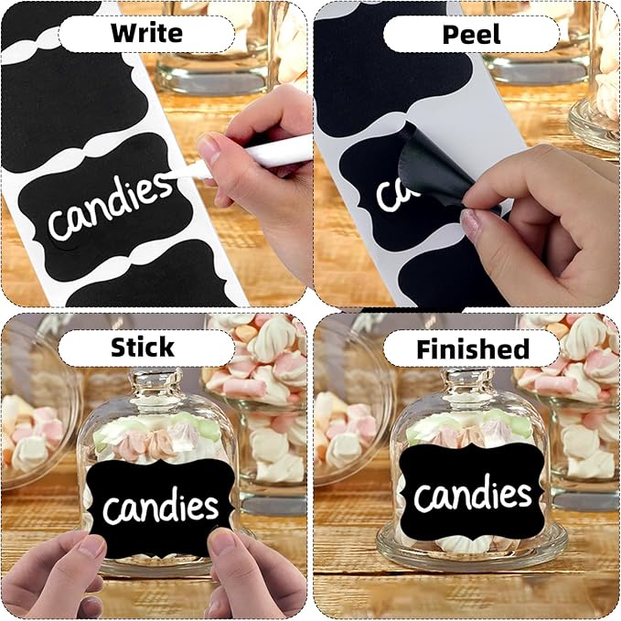 200 Pcs Chalkboard Labels,2.83x1.95 IN Reusable Labels With 1 Liquid Chalk Markers Removable Labels,Suitable for Mason Jars Storage Boxes Food Containers Storage Jars Kitchen Food Spice Storage(Black)