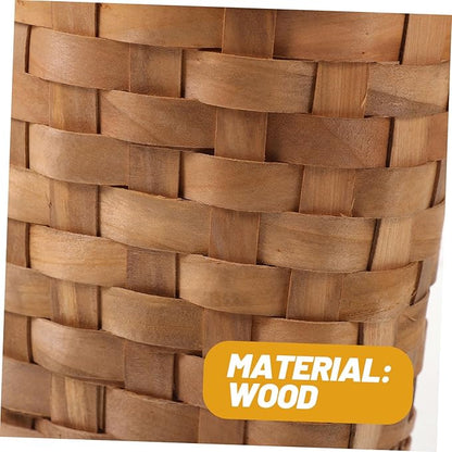 ABOOFAN Woven Wall Hanging Storage Basket for Kitchen and Desktop Organizer Natural Wood Material with Handle Nordic Style Decorative Hanging Pocket for Pantry and Home Organization