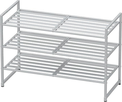 Simple Houseware 3-Tier Stackable Metal Panel Shoes Rack, Silver