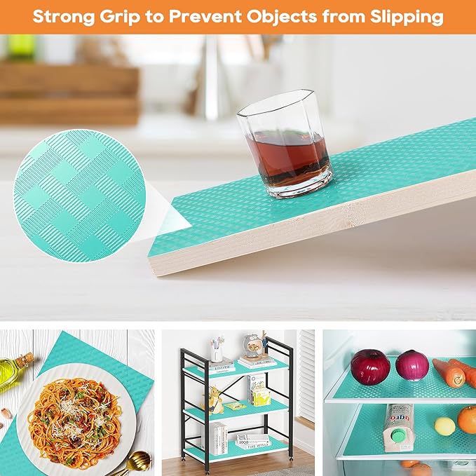 Shelf Liners for Kitchen Cabinets, Waterproof and Oil-Proof Kitchen Cupboard Liner, Refrigerator Liners and Plastic Drawer Mats Non Adhesive Shelves, Fridge - 11.8 x 118 Inch