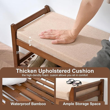 Shoe Rack Bench with Storage 27.6 in, Entryway Bench Shoe Storage with Cushion for Hallway, Bedroom, Living Room