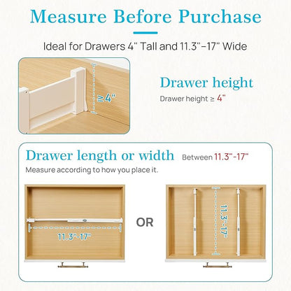 Vtopmart 4 Pack Drawer Dividers for Clothes, 4" High 11.3"-17" Adjustable Expandable Dresser Drawer Organizer, Plastic Drawers Separators for Dresser, Baby Clothes, Underwear, Kitchen & Office Storage