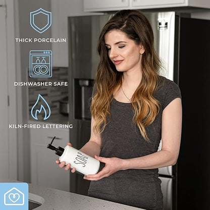 Heartland Home Porcelain 16oz Liquid Dispenser - Kitchen, Bathroom & Laundry Soap & Shampoo Dispenser
