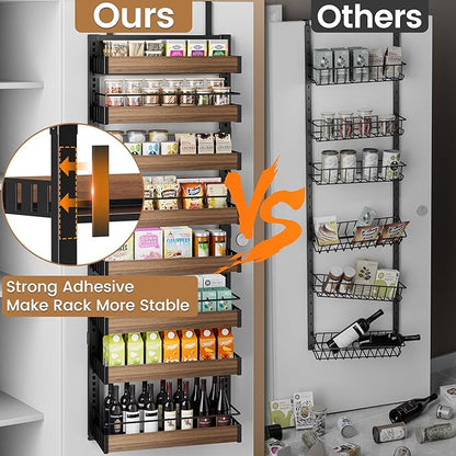 8 Tier Over The Door Pantry Organizer, 2 IN 1 Wall Mount or Hanging Spice Rack Seasoning Shelves with Adjustable Basket, Back of Door Organizer and Storage for Kitchen Cabinet and Room Closet