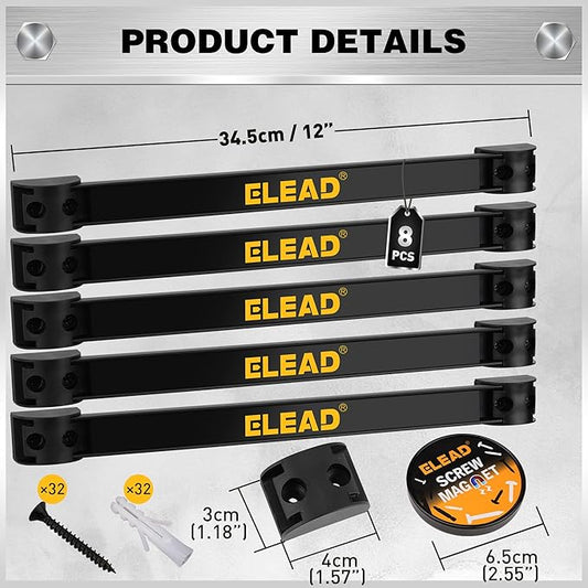 ELEAD 9-Piece 12" Magnetic Tool Holder Storage Organizer - Wall Mount Rack Garage Organization Power Magnet Hanger Workbench Board Slatwall Van Organizers Mounted Hanging Strip