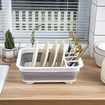 Collapsible Dish Drying Rack - Portable Foldable Dish Drainer with Utensil Holder for Kitchen, RV, Camping, Small Spaces - Space Saving Storage Organize