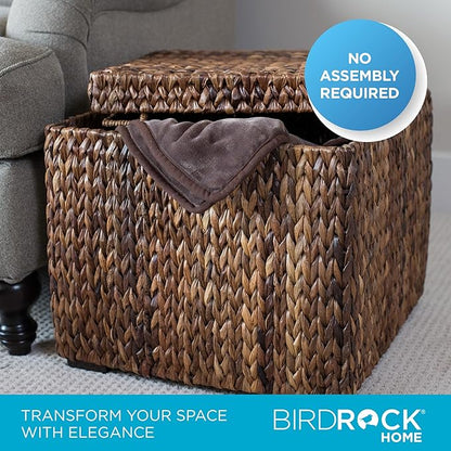 BIRDROCK HOME Woven Storage Cube - Abaca Seagrass Decorative Ottoman - Living Room Side Table - Store Blankets Pillows Magazines Books Remotes