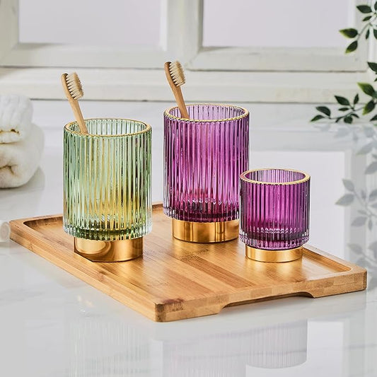 LEICURACE Makeup Brush Holder Organizer,Toothbrush Holders,Desk Pen Pencil Holder,Multifunctional Vintage Glass Brush Cup(A3-25-US)