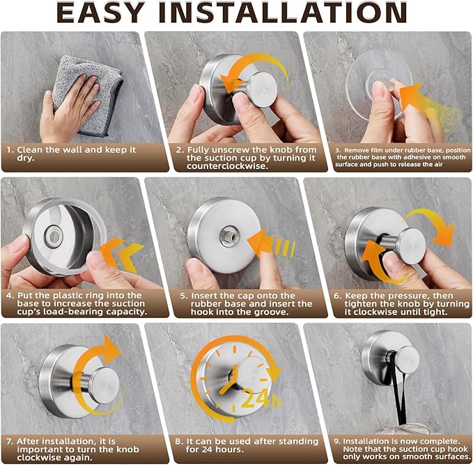 Supopular Reusable Heavy Duty Suction Cup Hooks for Kitchen/Bathroom/Shower - Wet-Proof Hooks for Towels, Robes, Loofah&Wreaths/No Drill Mounting on Glass, Tile, Metal (4, Brushed Nickel)