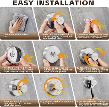 Supopular Reusable Heavy Duty Suction Cup Hooks for Kitchen/Bathroom/Shower - Wet-Proof Hooks for Towels, Robes, Loofah&Wreaths/No Drill Mounting on Glass, Tile, Metal (4, Brushed Nickel)