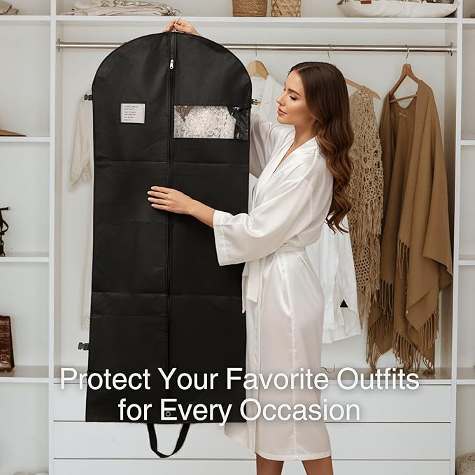 Party Bargains Garment Bag 59-Inch – Non-Woven Hanging Clothes Storage Cover for Suits, Dresses & Coats, Zippered for Closet or Travel (Black)
