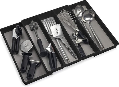ELTOW Expandable Utensil Drawer Organizer, 5 Compartment Non-Slip & Adjustable Large Utensil Organizer for Kitchen Drawers, Kitchen Organization for Utensils, Flatware Storage Tray (Black)