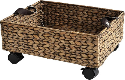 happimess BSK2014B Adaline 18.11" Classic Farmhouse Handwoven Hyacinth Rectangular Underbed Storage Bin with Wheels and Handles for Storage and Decoration in Bathroom, Bedroom, Closet, Entryway, Brown