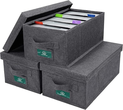DVD Storage Box Pack of 3, Practical DVD Case Holder Organizer 15.75 x 8.46 x 6.3 Inch, Disc Holders with Lid for Movie & Video Game Storage, DVD Rack to Hold up to 75 DVD Cases - Gray