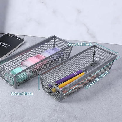 6 Pcs Mesh Silverware Drawer Organizer, Metal Drawer Organizer for Kitchen, Small Utensil Drawers Organizers with Interlocking Arm for Flatware, Knives, Spoons,Cosmetic (Silver 9 * 3 * 2 inch)