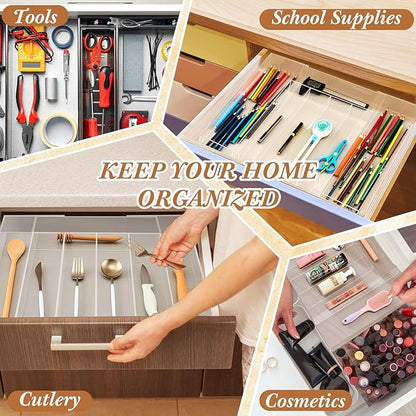 1 Pack Expandable Kitchen Drawer Organizer Clear Acrylic Utensil Organizer Adjustable Acrylic Silverware Storage for Drawers Silverware Flatware Knives (12 x 16 Inches,5-7 Compartments)