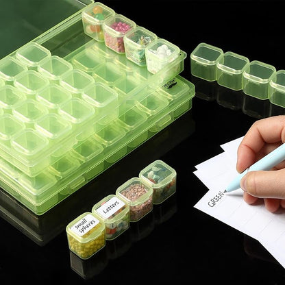 Mr. Pen- Bead Storage Containers, 28 Grids, 2 Pack, Transparent Green Small Bead Organizer Box
