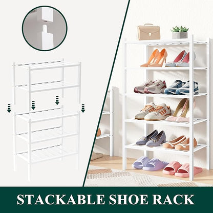 Smiry Bamboo Shoe Rack for Closet, 4 Tier Long Wooden Stackable Shoe Organizer, Free Standing Shoes Storage Shelf for Entryway, Front Door Entrance, White
