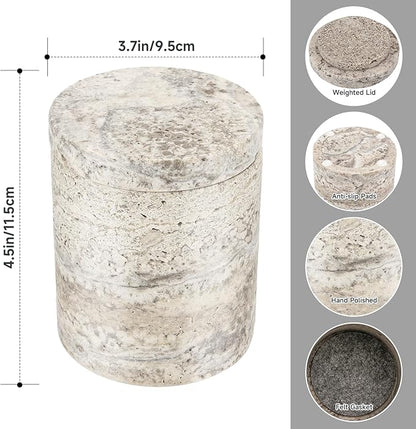 N NANSHOP Natural Marble Canister, Cotton Swab Holder with Lid, High Capacity Bathroom Qtip Holder Storage for Cotton Swab, Floss Picks, Makeup Pad, Bath Salt, Gray Travertine(NS017)