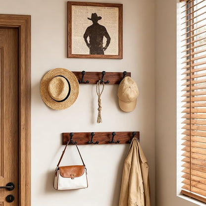 SKOLOO 24-Inch Wood Coat Rack Wall Mount with 4 Triple Hooks - Ideal for Family Entrances, Classrooms, and Pet Supplies Storage - Perfect Coat Hooks for Wall,Mahogany (Sapele), Pack of 2