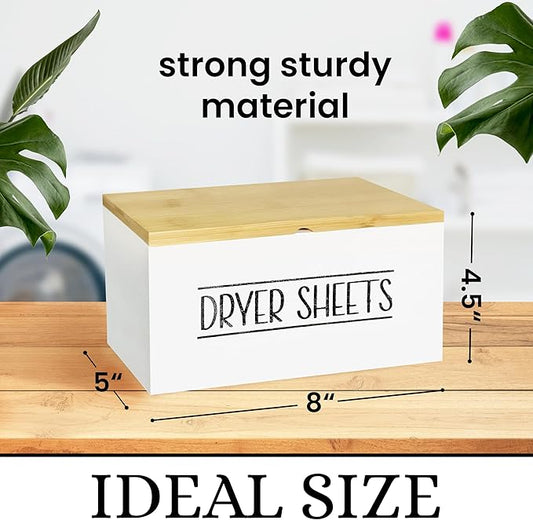 Hinged Lid Dryer Sheet Holder, Wooden Dryer Sheet Container, Dryer Sheet Dispenser Wood, Aesthetic Design Dryer Sheets Holder, Laundry Sheet Holder, Dry Sheets Container, Dryer Sheet, White