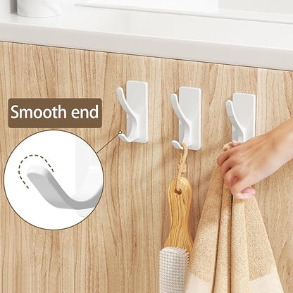Josmimic Self Adhesive Towel Hooks: Extra Strong 13LB, Stainless Hook for Hanging Loofah, Towels, Coat, Bath Robe Bathroom Shower, White, 4 Pack