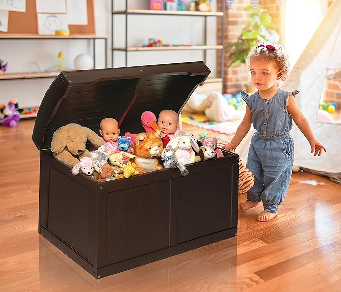 Badger Basket Hardwood Safety Hinge Barrel Top Toy Storage Chest, Espresso, 17x19 Inch (Pack of 1) (01345)