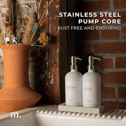 MaisoNovo Soap Dispenser 3-Piece Set | 16.9oz White Bottles with Silver Stainless Steel Pump Core
