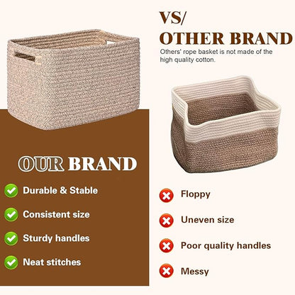 Storage Baskets for Organizing, 4 Pack Storage Baskets for Shelves, Woven Basket for Shelves, Closet Organization, Rectangle Organizer Basket Gifts Empty, 13"Lx8.7"Wx7.9"H Decorative Bins with Handles