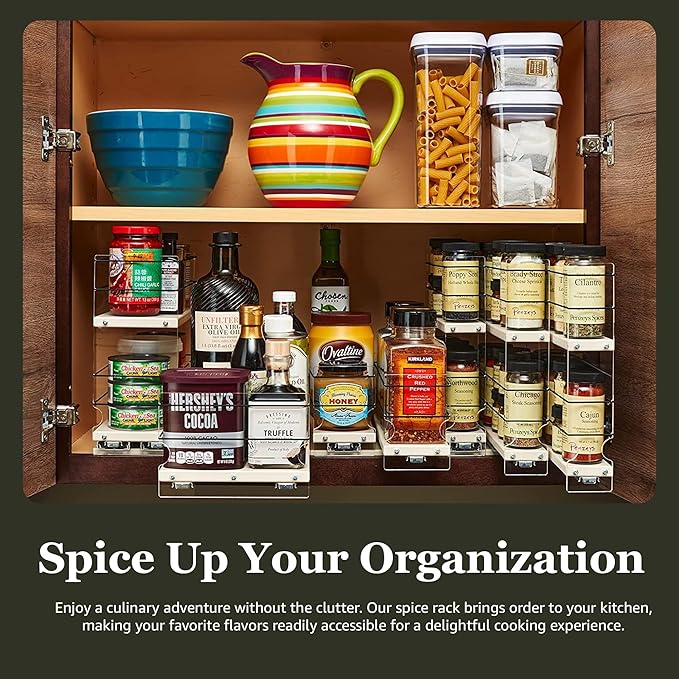 Vertical Spice Solid Maple Storage Rack Drawer - Sliding Spice Rack - Pantry Organizers and Storage - Kitchen Cabinet Organizer - Pull Out Shelf - Made in USA - 2 Drawers (6.9" W x 5.0" H x 10.6" D)