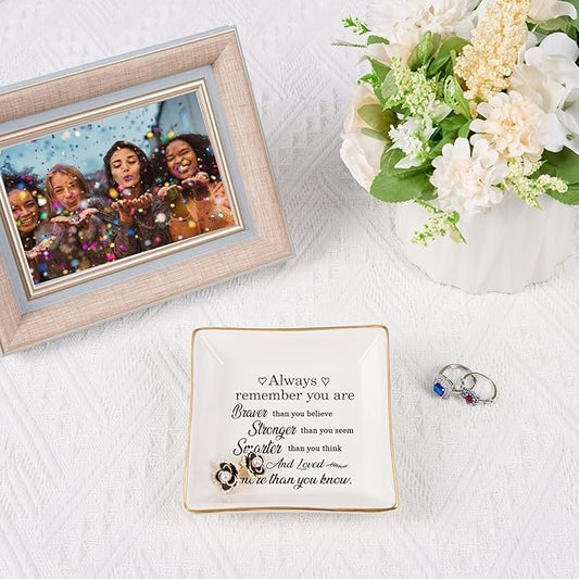 Spegiffu Inspirational Gifts for Women Trinket Dish with Positive Quotes - Always Remember You are Braver Stronger Smarter Than You Think, Motivational Gifts for Women Encouragement Cheer Up Gift