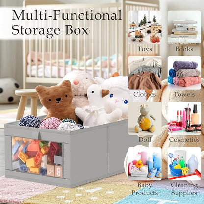 Criusia 6 Pack Linen Closet Organizers and Storage, Large Linen Closet Baskets for Organization, Foldable Storage Containers for Toys, Clothing, Towels, Jeans, Books, Shelves, Grey