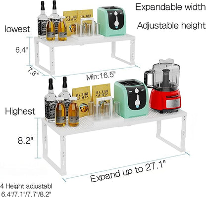 Heavy-Duty Adjustable Metal Shelf Organizer - Expandable & Stackable Pantry Storage Rack for Kitchen, Bathroom, RV, Cabinets(1 Pack/White, Medium)
