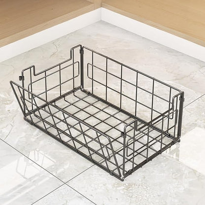 2 Pack Wire Baskets for Pantry Kitchen Organization,13.8inch Large Foldable Snack Storage Organizer Cabinets Freezer, Office,Bathroom,Closets Metal Basket Bin with Handle, 35x21.5x16 cm