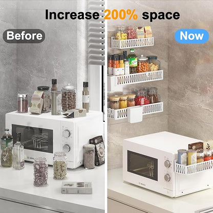 4 Pack Large Magnetic Spice Rack for Refrigerator, Spice Rack Organizer, Moveable Magnetic Shelf Fridge Organizer with 4 Hooks for Kitchen and Oven Organization, White
