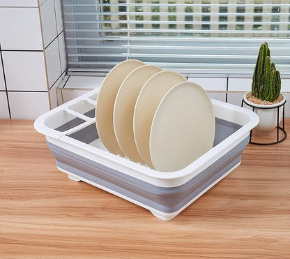 Collapsible Dish Rack Foldable Dish Drying Rack Portable Dish Drainer Dinnerware Organizer Rack Folding Tableware Storage Rack Cutlery Rack for Kitchen Counter RV Camper Accessories (Gray)