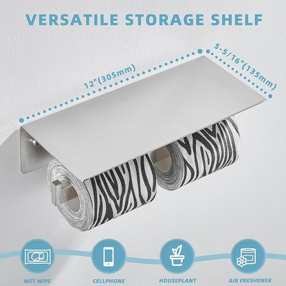 Suyar Double Toilet Paper Holder with Shelf, SUS 304 Stainless Steel Toilet Tissue Roll Holder, Brushed Nickel