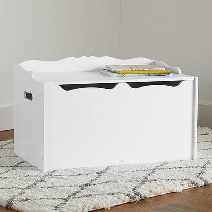 Amazon Basics Kids Wooden Toy Storage Chest with Safety Lid, Spacious Organizer for Bedroom, White, 30" x 18" x 19"