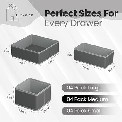 Drawer Organizer – 12 Pack Foldable Gray Fabric Storage Bins for Baby Clothes, Closet, Dresser, Nursery, Underwear, Diapers, Socks | Soft Drawer Dividers for Bedroom & Home Storage