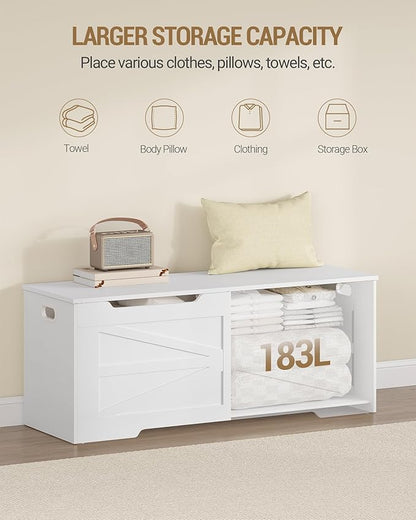 47.2" Storage Chest, Extra Large Storage Trunk with 2 Hinges, Wooden Box Bench, Lift-Top Organizer Chest, Shoe Bench for Entryway, Bedroom, Living Room, White SB13403X