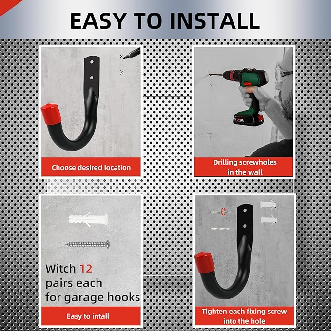8-Pack Utility Hook,Garage Storage Hooks, Heavy Duty Utility Hooks, Heavy Duty Hook, 7.8" & 3.8” Garage Hanging Storage for Bikes, Kayak and Hanging Ladders