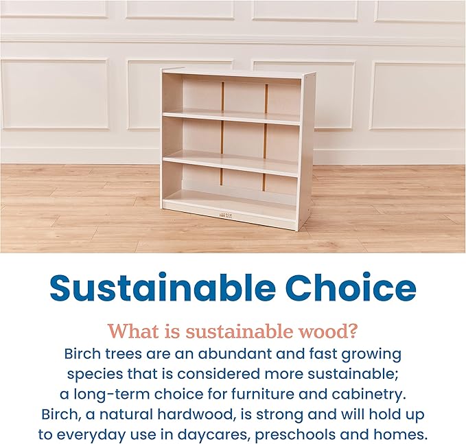 ECR4Kids Wooden Classic Bookcase with Adjustable Shelves, 36in, Classroom Bookshelf, White Wash