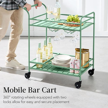 Best Choice Products Rolling Bar Cart, Mobile Home Bar Serving Cart, Serving Station w/ 2 Tier Shelves, Wine Rack, Lockable Wheels - Sage