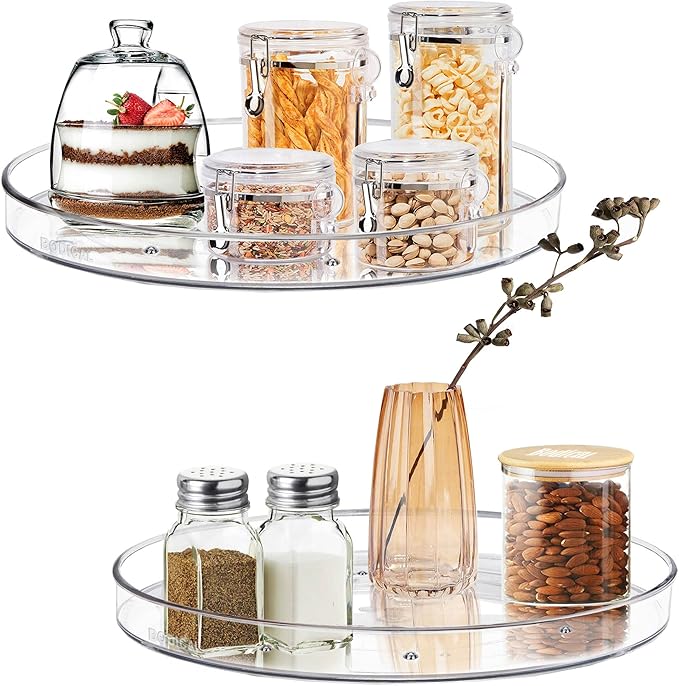 2 Pack Lazy Susan Organizer, 10.6" Clear Lazy Susan Turntable for Kitchen Cabinet,Turntable Organizer for Countertop, Pantry Organization and Storage