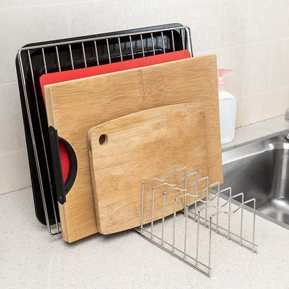Slideep Pot Pan Lid Holder Rack Organizer, Kitchen Dish Plate Storage Organizer Drying Rack, Bakeware Pot Lid Rack Holder Organizer, Pantry and Cabinet Holder,Set of 2
