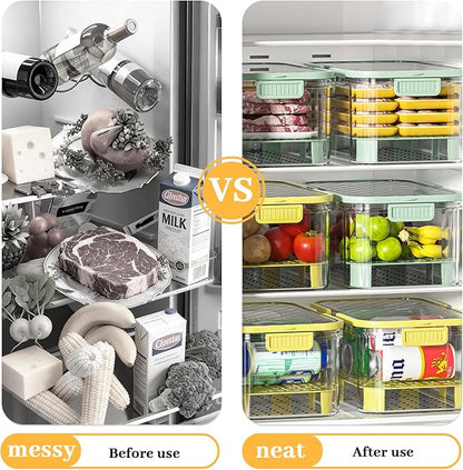 JINGYAN 1-Piece Yellow Plastic Food Storage Container | Refrigerator Storage Container | Stackable, Detachable Drain Rack Handheld, Snap Cap Transparent Fruit and Vegetable Container