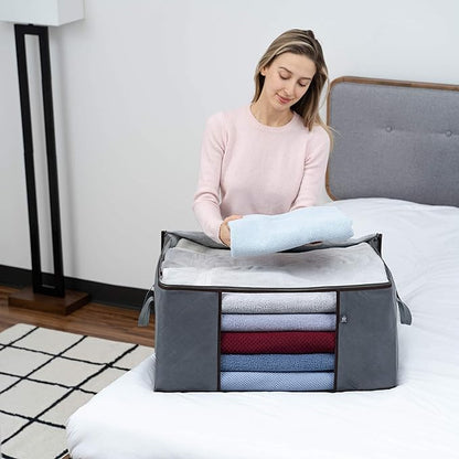 VENO 3 Pack Oversize Clothes Blanket Storage Bag, Christmas Ornament Storage Container Bins for Holiday Decor for Comforters Bedding, Foldable with Sturdy Zipper, Handle, Clear Window (34 Gallon)