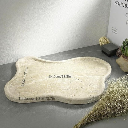 Cloud Shape 100% Natural Travertine Tray Luxury Travertine Vanity Organizer for Bathroom Kitchen Counter, Decorative Tray for Dresser Home Décor, 13.3x8.3x0.7 inches