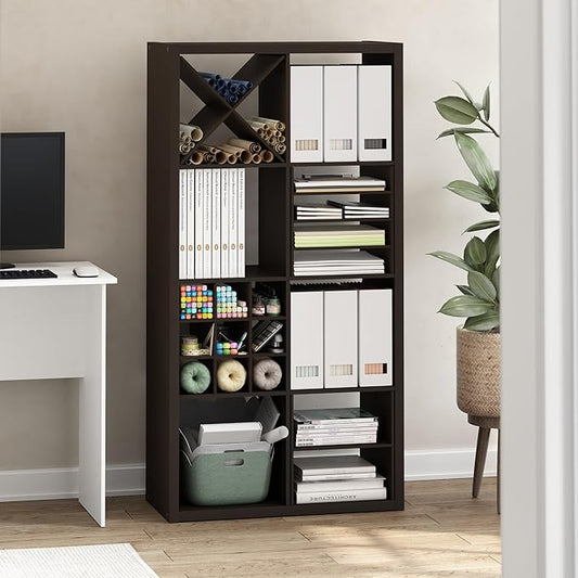 Furinno Cubicle Cube Insert, H-Shelf Cube Organizer, Fits into Furinno Extra Thick Cubes, for Organizers and Storage, Black Dark Oak (Does not fit IKEA Kallax Shelving)