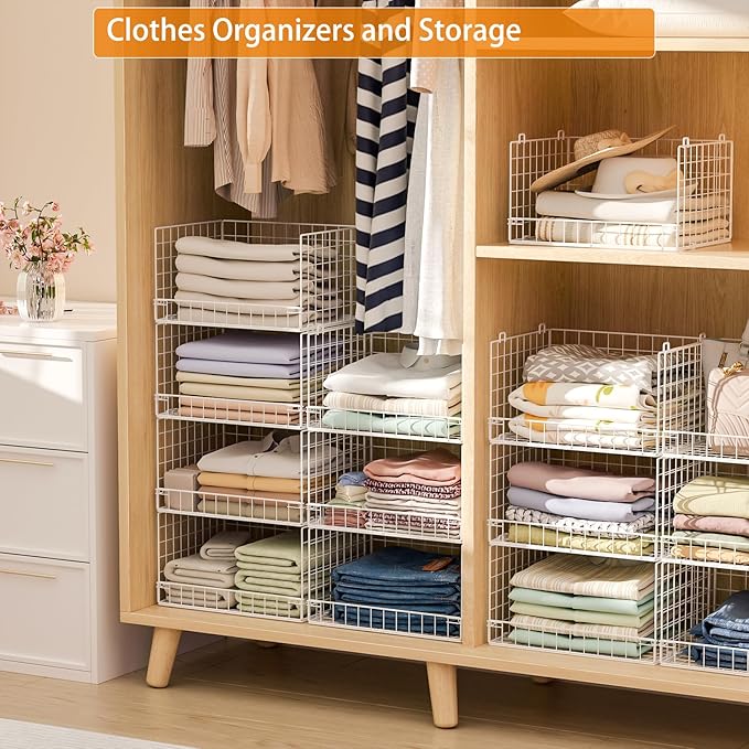 7-Tier Stackable Closet Organizers and Storage Shelves, Foldable Closet Shelf Organizer System, Stackable Storage Bins Drawers for Closet Organizer System, White(Patent Pending)